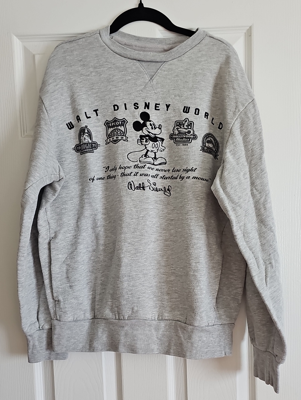 Disney Light Gray Crewneck Sweatshirt with Black Mickey Graphic